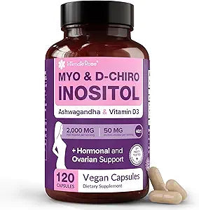 Myo-inositol y D-Chiro Inositol Mezcla 40:1 + Vitamina D3 + Ashwagandha – Cápsula vegana – Equilibrio hormonal y apoyo ovárico saludable para mujeres